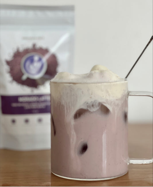 Receta Morado latte con helado de vainilla